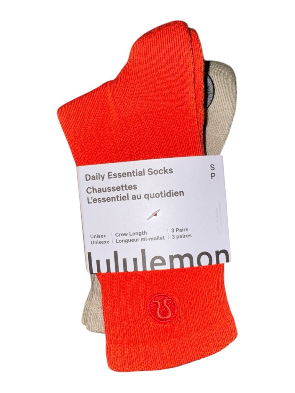Lululemon Daily Essential Crew Socks 3 Pack Red Oak Ivory S M NWT